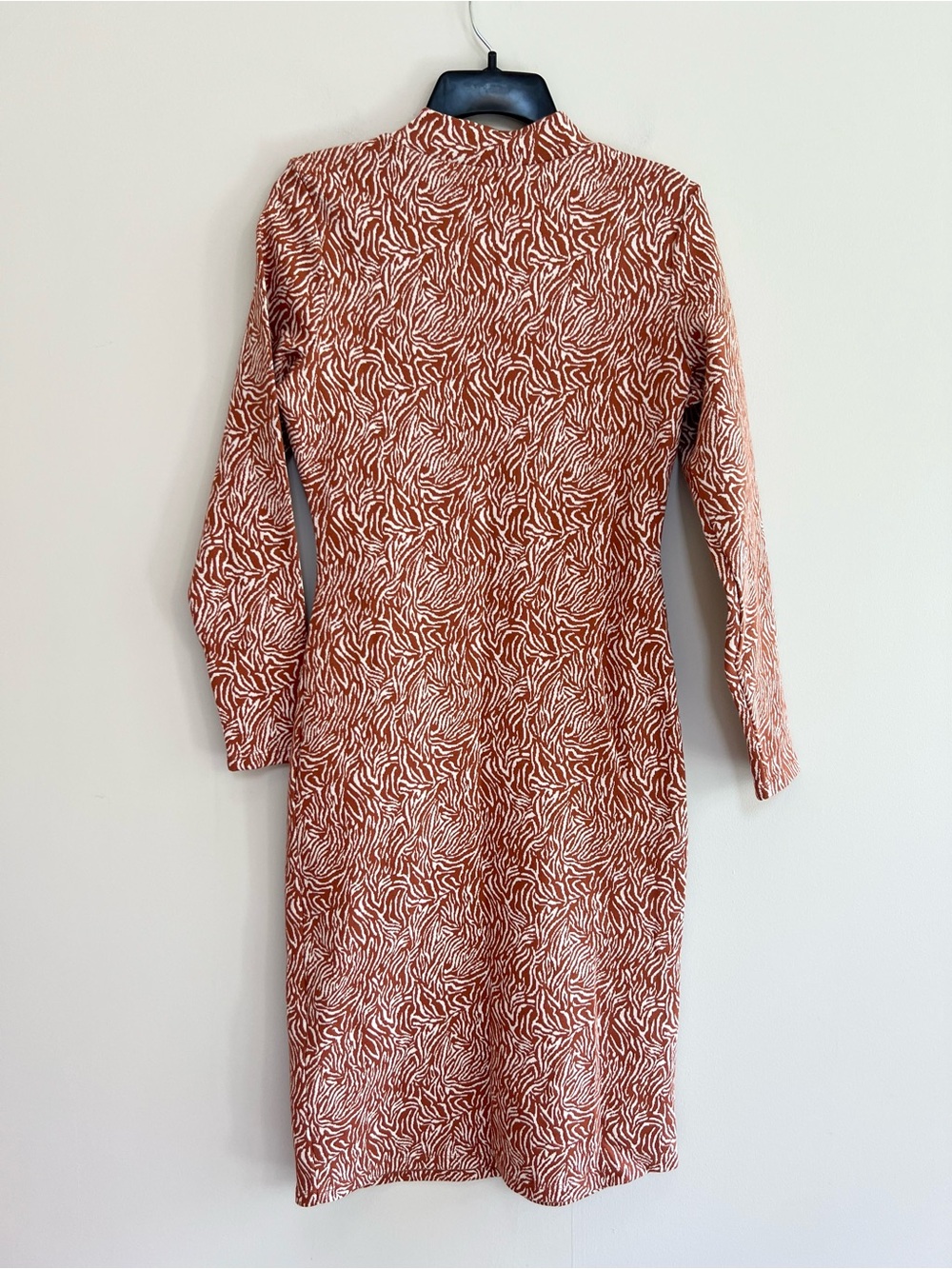 Kettlewell Tiger Burnt Orange Brown Stripe Mock Neck Safari Sheath Dress, size S - Picture 3 of 9